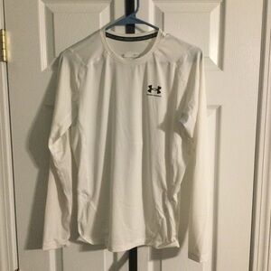 Under Armour White Long Sleeve Performance Shirt with Black Logo